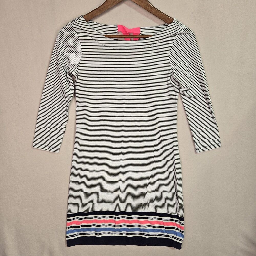Lilly Pulitzer Noelle Dress XXS True Navy Bayside Stripe Pima Cotton Bow Back